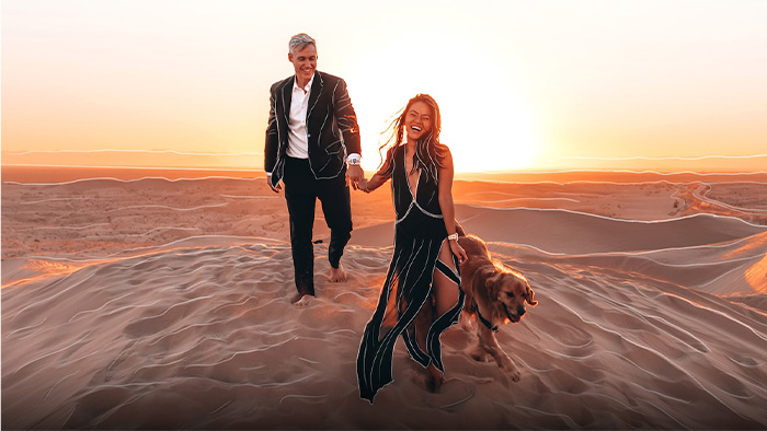 Elegant couple on sand dunes