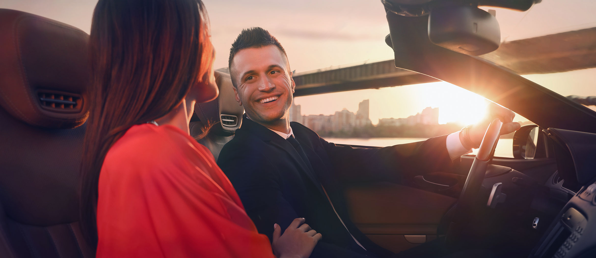 Couple living an autumn romance on a driving date