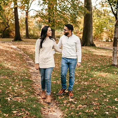 Couple walking in a park