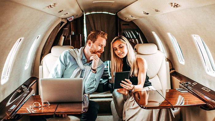 Couple on private jet