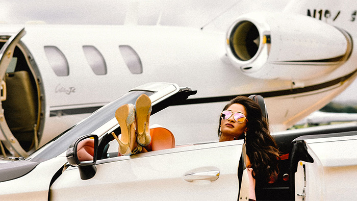 Woman in a convertible