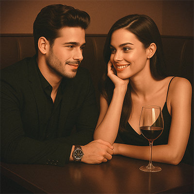 Attractive couple in a booth on a date