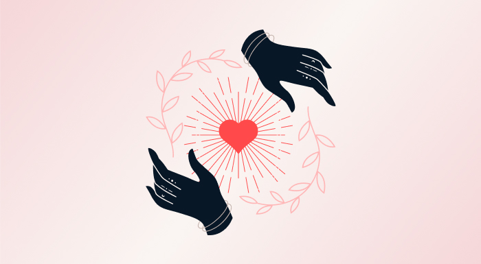 Illustrated hands around a heart