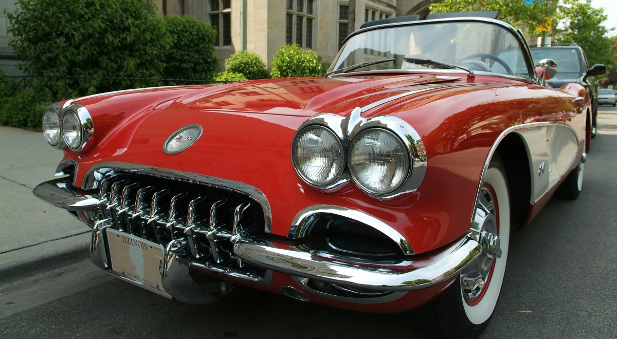 Red convertible parked on the street