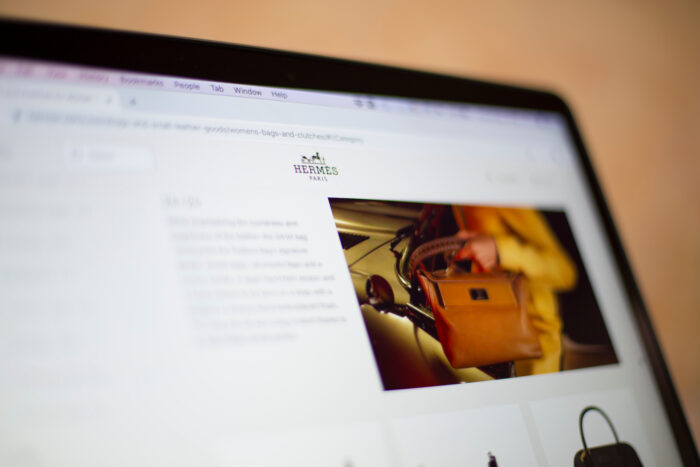 BELGRADE, SERBIA - MARCH 9, 2020: Hermes web site on computer screen in Belgrade, Serbia. Hermes International is a French high fashion luxury goods manufacturer established in 1837.